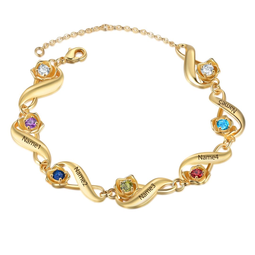 Infinity Rose Bracelet In Gold Custom 1-7 Birthstones and Names Women Bracelet Bracelet For Woman MelodyNecklace