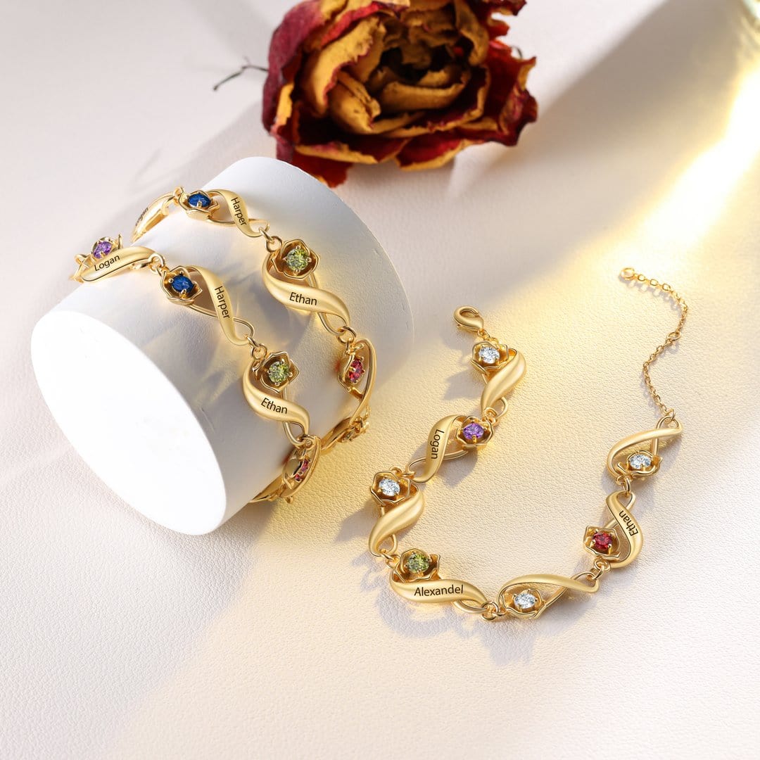 Infinity Rose Bracelet In Gold Custom 1-7 Birthstones and Names Women Bracelet Bracelet For Woman MelodyNecklace