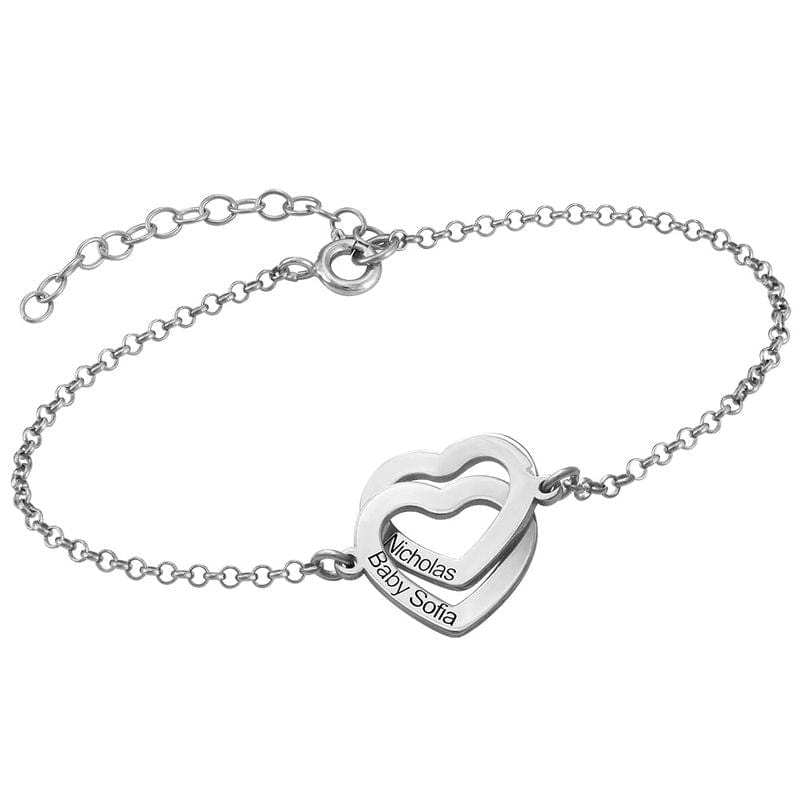 Interlocking Two Hearts Bracelet Adjustable Size Silver Bracelet For Woman MelodyNecklace