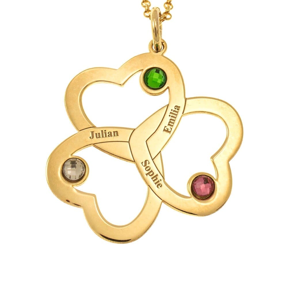 Intertwined 1-6 Hearts Name Necklace With Birthstones 18K Gold Plating Mom Necklace MelodyNecklace