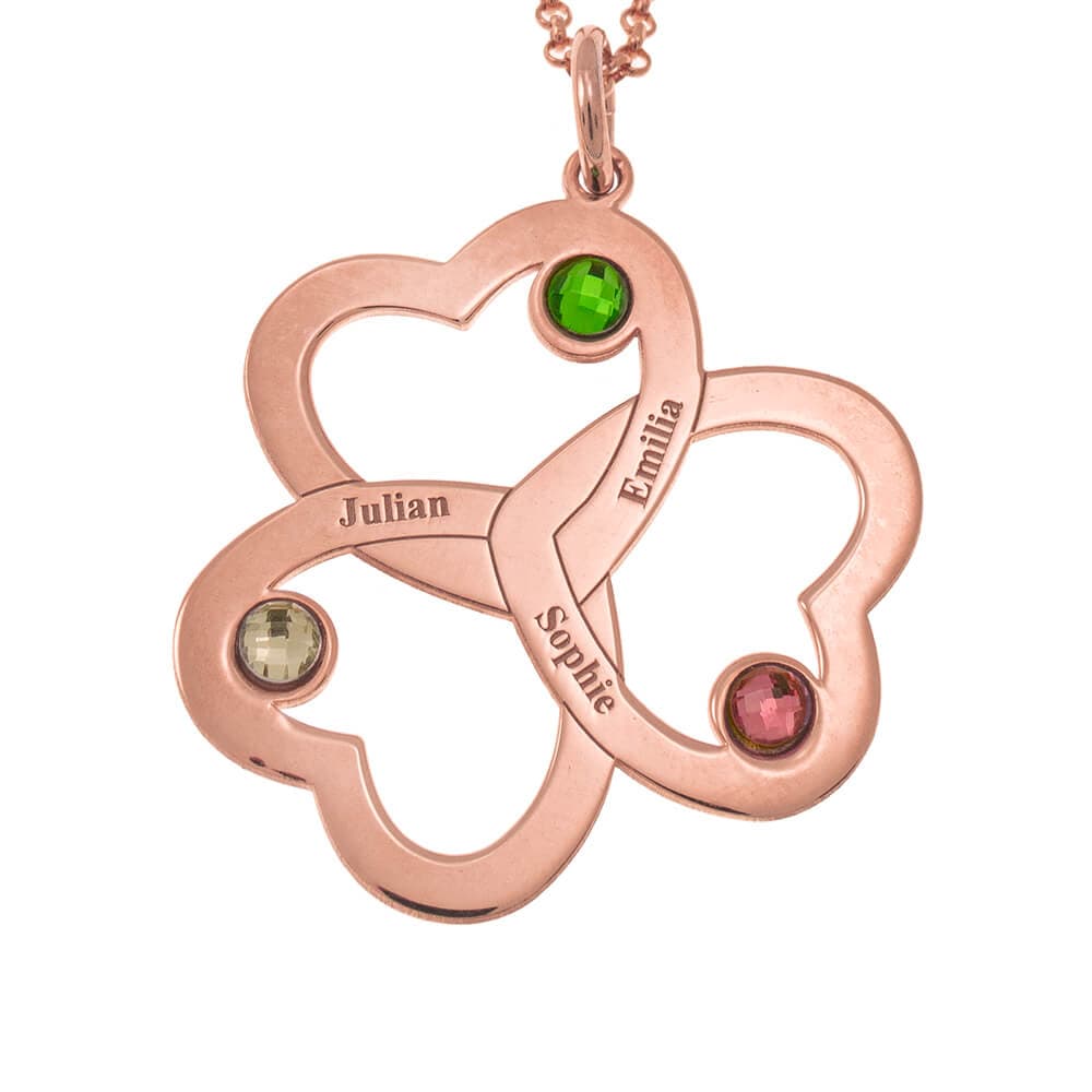 Intertwined 1-6 Hearts Name Necklace With Birthstones 18K Rose Gold Plating Mom Necklace MelodyNecklace