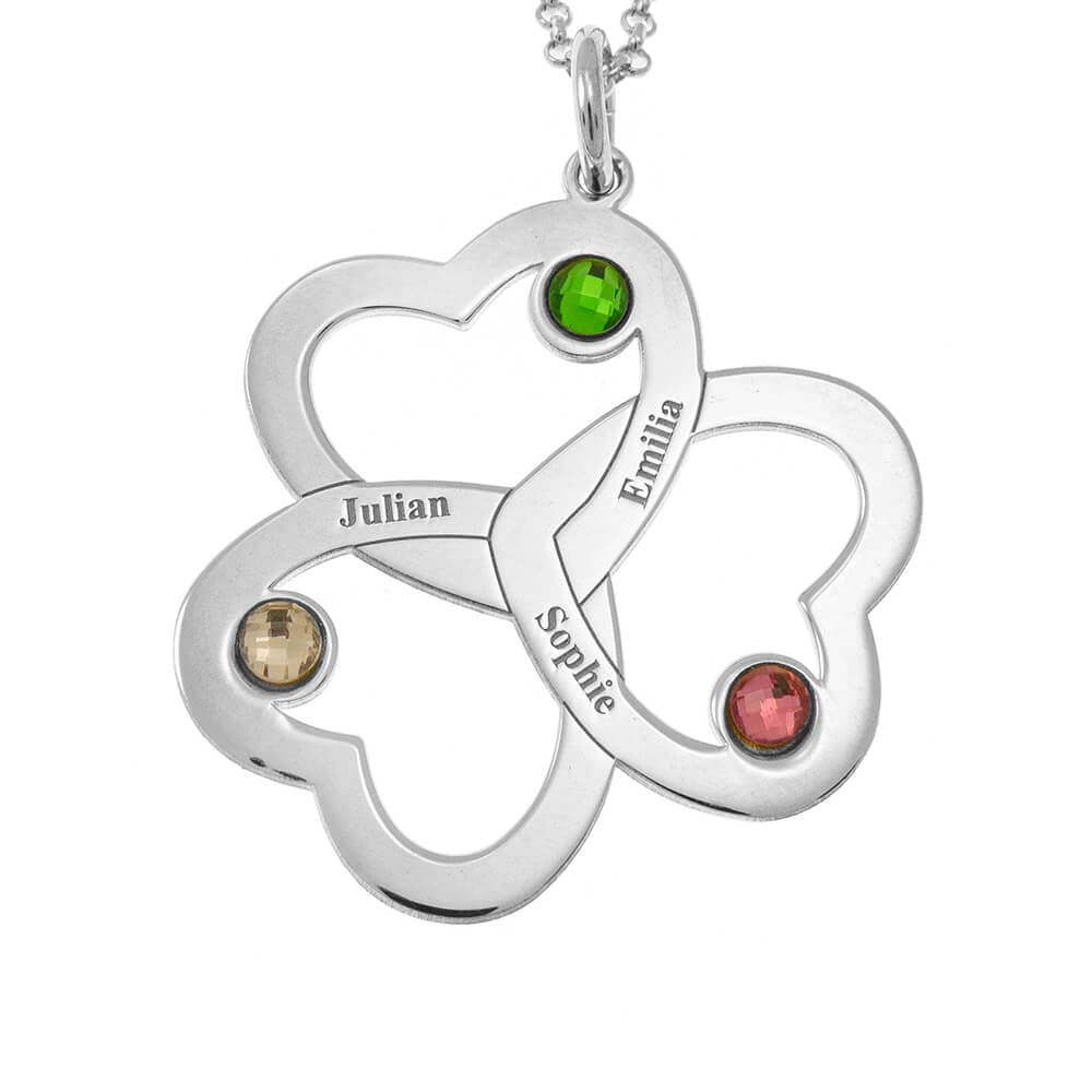 Intertwined 1-6 Hearts Name Necklace With Birthstones 925 Sterling Silver Mom Necklace MelodyNecklace