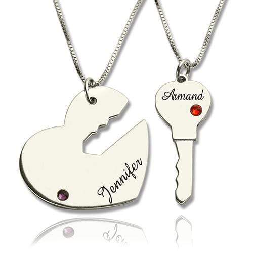 Key to My Heart Couple Necklaces Set of 2 Names Pendant Platinum Plated Silver 925 ideaplus