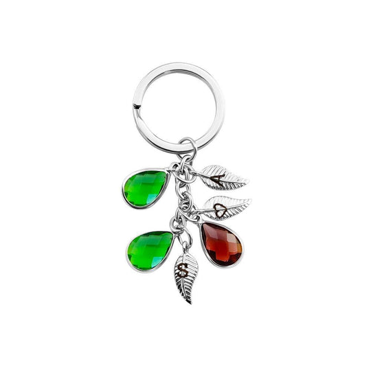Leaf Keychain With Personalized Letters and Birthstones Keychain MelodyNecklace
