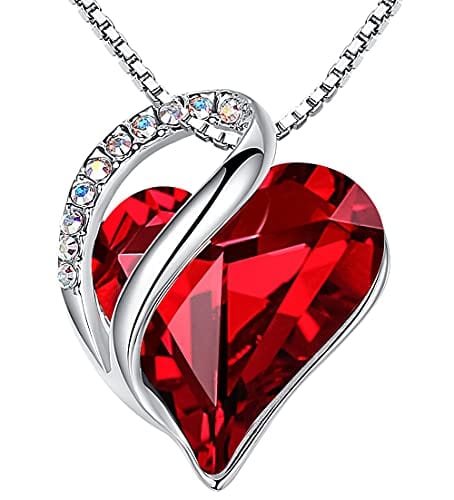 Leafael Infinity Love Heart Pendant Necklace with Birthstone Crystals for 12 Months, Jewelry Gifts for Women, Silver-Tone, 18"+2" 01-January & July-Siam Ruby Red Pendant Necklaces Visit the Leafael Store