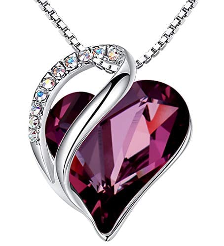 Leafael Infinity Love Heart Pendant Necklace with Birthstone Crystals for 12 Months, Jewelry Gifts for Women, Silver-Tone, 18"+2" 02a-February-Amethyst Dark Pink Pendant Necklaces Visit the Leafael Store