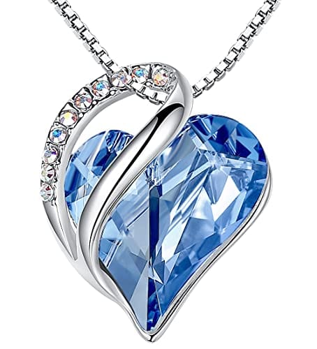 Leafael Infinity Love Heart Pendant Necklace with Birthstone Crystals for 12 Months, Jewelry Gifts for Women, Silver-Tone, 18"+2" 03-March & December-Light Sapphire Blue Pendant Necklaces Visit the Leafael Store