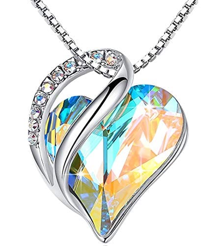 Leafael Infinity Love Heart Pendant Necklace with Birthstone Crystals for 12 Months, Jewelry Gifts for Women, Silver-Tone, 18"+2" 04-April-Rainbow Opal White Pendant Necklaces Visit the Leafael Store