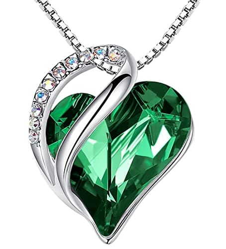 Leafael Infinity Love Heart Pendant Necklace with Birthstone Crystals for 12 Months, Jewelry Gifts for Women, Silver-Tone, 18"+2" 05-May-Emerald Green Pendant Necklaces Visit the Leafael Store