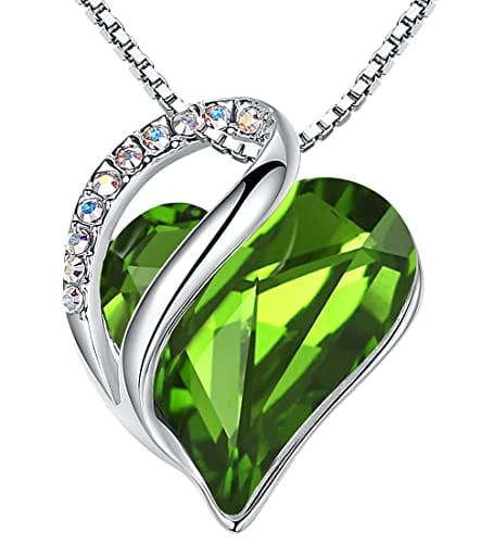 Leafael Infinity Love Heart Pendant Necklace with Birthstone Crystals for 12 Months, Jewelry Gifts for Women, Silver-Tone, 18"+2" 08a-August-Peridot Green Pendant Necklaces Visit the Leafael Store