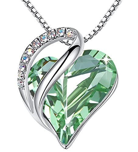 Leafael Infinity Love Heart Pendant Necklace with Birthstone Crystals for 12 Months, Jewelry Gifts for Women, Silver-Tone, 18"+2" 08b-August-Healing Stone for Confidence-Light Chrysolite Green Pendant Necklaces Visit the Leafael Store