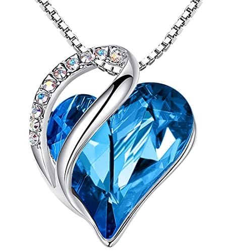 Leafael Infinity Love Heart Pendant Necklace with Birthstone Crystals for 12 Months, Jewelry Gifts for Women, Silver-Tone, 18"+2" 09a-September-Bermuda Sapphire Blue Pendant Necklaces Visit the Leafael Store