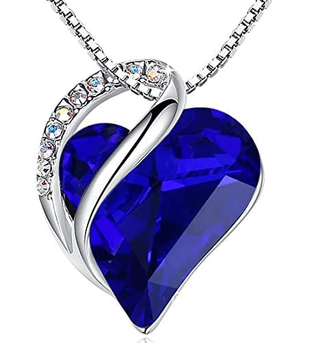 Leafael Infinity Love Heart Pendant Necklace with Birthstone Crystals for 12 Months, Jewelry Gifts for Women, Silver-Tone, 18"+2" 09b-September-Healing Stone for Wisdom-Cobalt Blue Pendant Necklaces Visit the Leafael Store