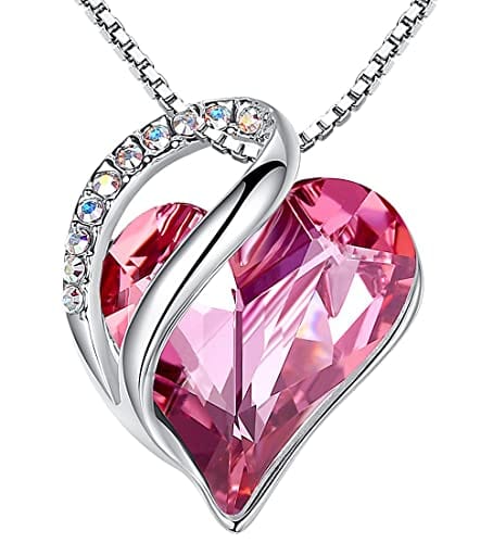 Leafael Infinity Love Heart Pendant Necklace with Birthstone Crystals for 12 Months, Jewelry Gifts for Women, Silver-Tone, 18"+2" 10a-October-Tourmaline Hot Pink Pendant Necklaces Visit the Leafael Store