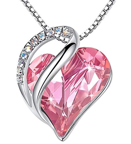 Leafael Infinity Love Heart Pendant Necklace with Birthstone Crystals for 12 Months, Jewelry Gifts for Women, Silver-Tone, 18"+2" 10b-October-Healing Stone for Love-Rose Quartz Pink Pendant Necklaces Visit the Leafael Store