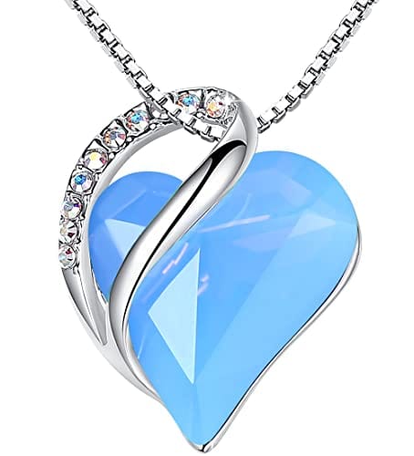 Leafael Infinity Love Heart Pendant Necklace with Birthstone Crystals for 12 Months, Jewelry Gifts for Women, Silver-Tone, 18"+2" 10b-September-Health-Rainbow Sapphire Blue Pendant Necklaces Visit the Leafael Store