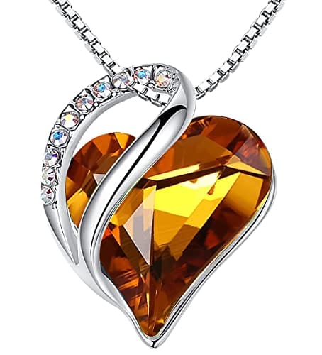 Leafael Infinity Love Heart Pendant Necklace with Birthstone Crystals for 12 Months, Jewelry Gifts for Women, Silver-Tone, 18"+2" 11a-November-Amber Brown Pendant Necklaces Visit the Leafael Store