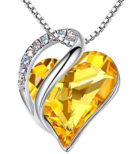 Leafael Infinity Love Heart Pendant Necklace with Birthstone Crystals for 12 Months, Jewelry Gifts for Women, Silver-Tone, 18"+2" 11b-November-Healing Stone for Happiness-Citrine Yellow Pendant Necklaces Visit the Leafael Store