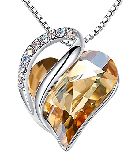 Leafael Infinity Love Heart Pendant Necklace with Birthstone Crystals for 12 Months, Jewelry Gifts for Women, Silver-Tone, 18"+2" 11c-November-Healing Stone for Power-Golden Yellow Shade Pendant Necklaces Visit the Leafael Store