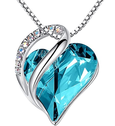 Leafael Infinity Love Heart Pendant Necklace with Birthstone Crystals for 12 Months, Jewelry Gifts for Women, Silver-Tone, 18"+2" 12a-December-Turquoise Aquamarine Blue Pendant Necklaces Visit the Leafael Store
