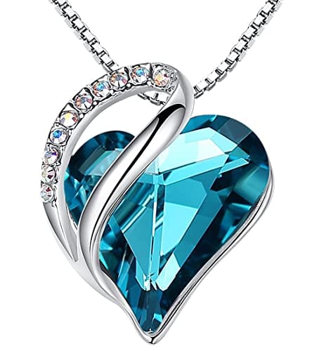 Leafael Infinity Love Heart Pendant Necklace with Birthstone Crystals for 12 Months, Jewelry Gifts for Women, Silver-Tone, 18"+2" 12b-December-Healing Stone for Relaxation-Indicolite Zircon Blue Pendant Necklaces Visit the Leafael Store