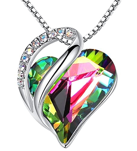 Leafael Infinity Love Heart Pendant Necklace with Birthstone Crystals for 12 Months, Jewelry Gifts for Women, Silver-Tone, 18"+2" 14a-Healing Stone for Protection-Rainbow Tourmaline Black Pendant Necklaces Visit the Leafael Store