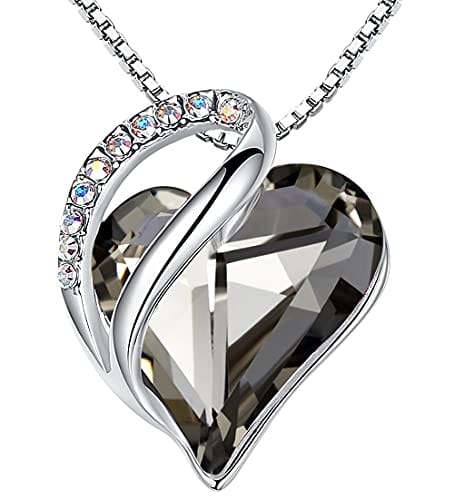 Leafael Infinity Love Heart Pendant Necklace with Birthstone Crystals for 12 Months, Jewelry Gifts for Women, Silver-Tone, 18"+2" 14b-Healing Stone for Protection-Clear Black Pendant Necklaces Visit the Leafael Store
