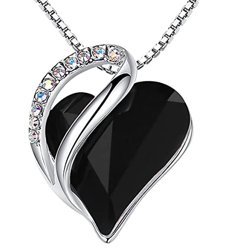 Leafael Infinity Love Heart Pendant Necklace with Birthstone Crystals for 12 Months, Jewelry Gifts for Women, Silver-Tone, 18"+2" 14c-Healing Stone for Protection-Jet Black Pendant Necklaces Visit the Leafael Store