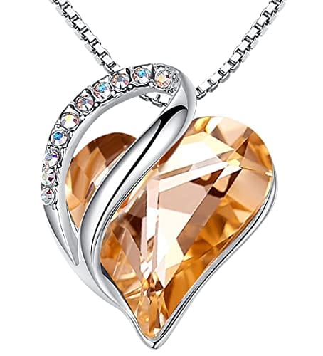 Leafael Infinity Love Heart Pendant Necklace with Birthstone Crystals for 12 Months, Jewelry Gifts for Women, Silver-Tone, 18"+2" 15-Healing Stone for Energy-Carnelian Orange Pendant Necklaces Visit the Leafael Store