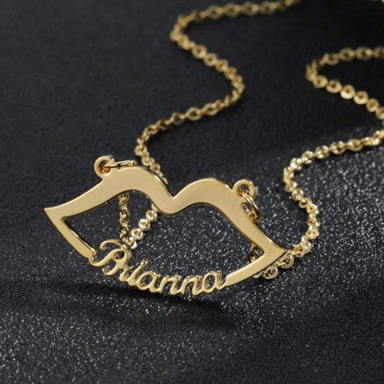 Lip Kiss Name Necklace Gold Sparkling Necklace MelodyNecklace