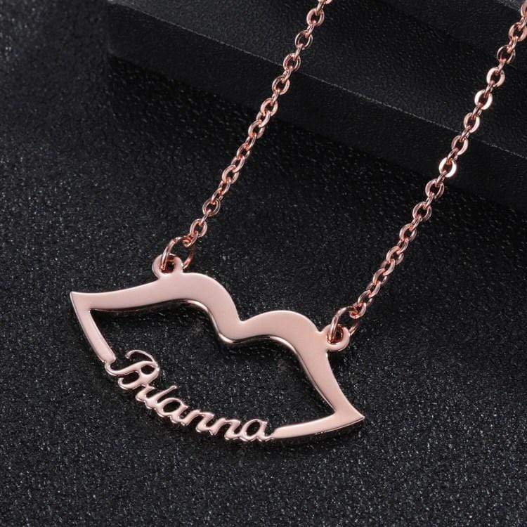 Lip Kiss Name Necklace Rose Gold Sparkling Necklace MelodyNecklace