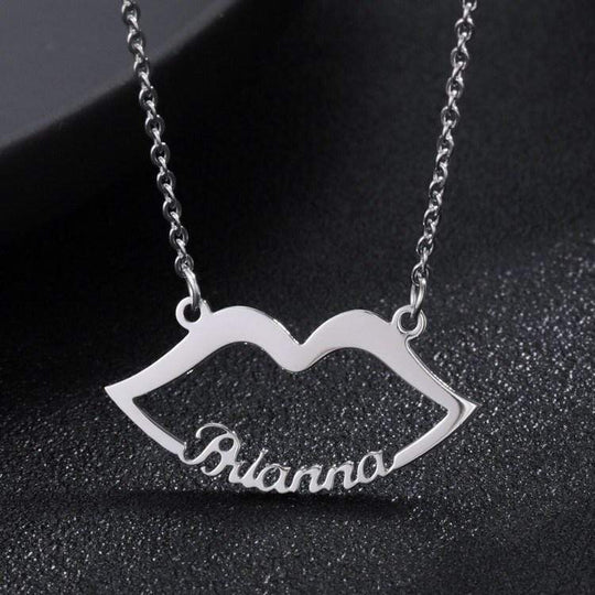 Lip Kiss Name Necklace Silver Sparkling Necklace MelodyNecklace