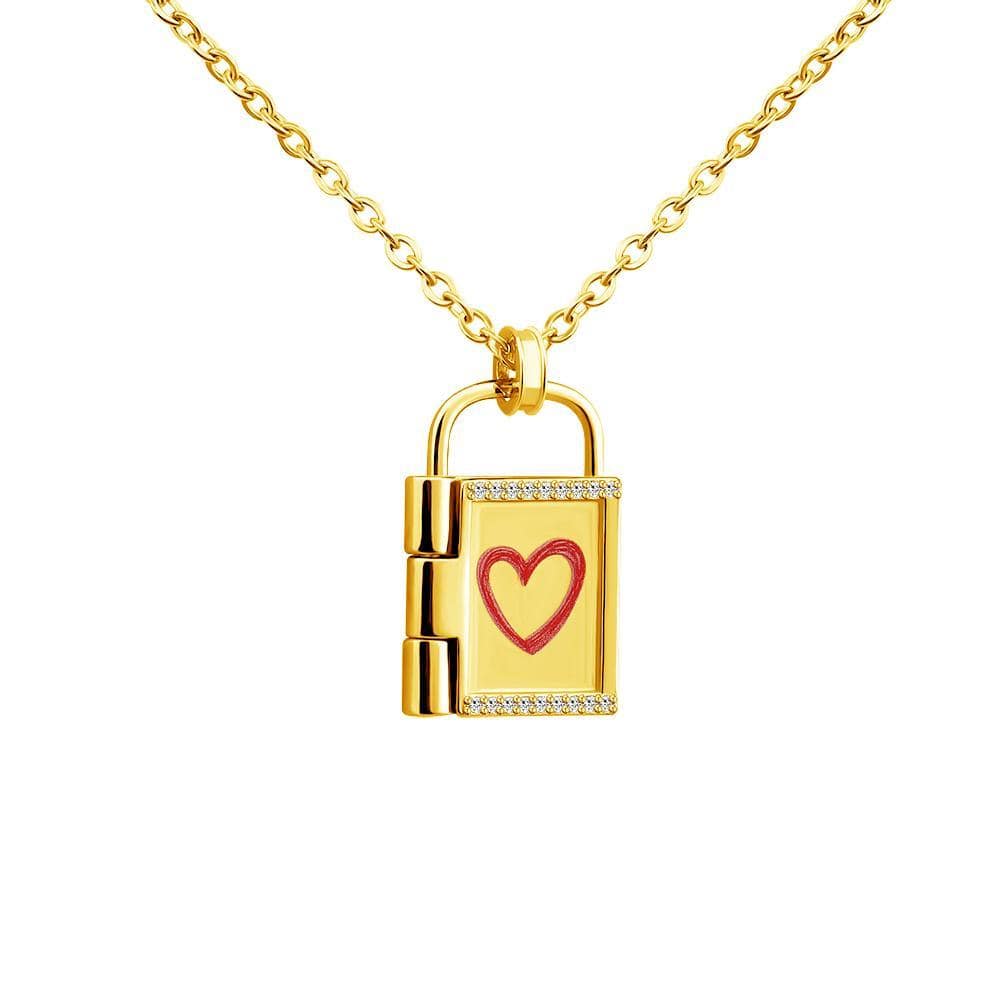 Lock Frame Necklace With personalized Photo and Engraving Gold Myron Necklace MelodyNecklace