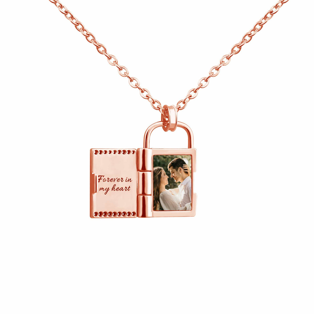 Lock Frame Necklace With personalized Photo and Engraving Myron Necklace MelodyNecklace