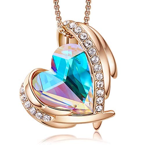 Love Heart Pendant Necklace Tone Crystals Birthstone C-Oct.-Rose Gold Aurore Boreale Pendant Necklaces Visit the CDE Store