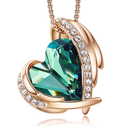 Love Heart Pendant Necklace Tone Crystals Birthstone D-May-Rose Gold Green Pendant Necklaces Visit the CDE Store