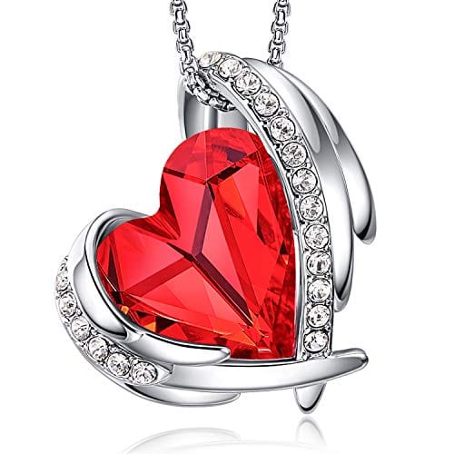 Love Heart Pendant Necklace Tone Crystals Birthstone E-Jan.&Jul.-White Gold Red Pendant Necklaces Visit the CDE Store