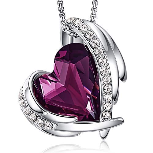 Love Heart Pendant Necklace Tone Crystals Birthstone F-Feb.-White Gold Purple Pendant Necklaces Visit the CDE Store