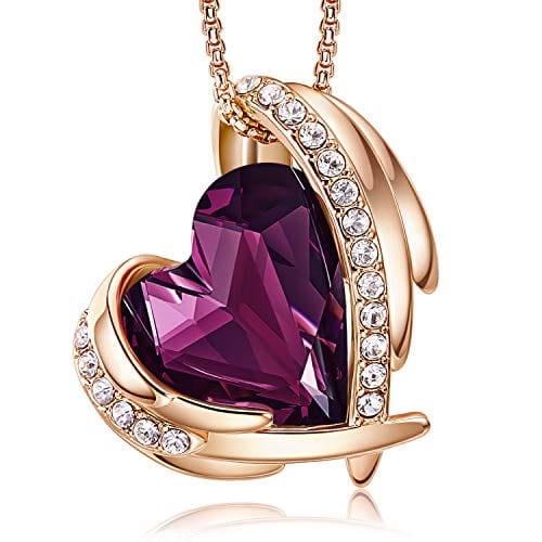 Love Heart Pendant Necklace Tone Crystals Birthstone G-Feb.-Rose Gold Purple Pendant Necklaces Visit the CDE Store
