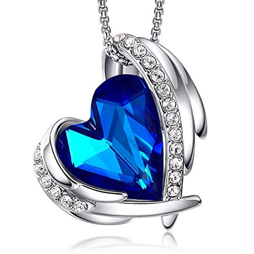 Love Heart Pendant Necklace Tone Crystals Birthstone Q-Sep.-White Gold Royal Blue Pendant Necklaces Visit the CDE Store