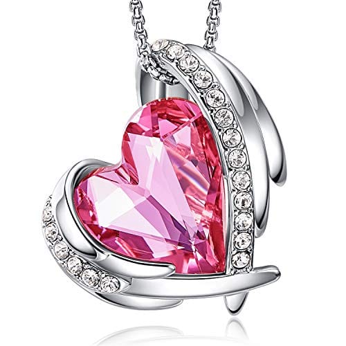 Love Heart Pendant Necklace Tone Crystals Birthstone S-Oct.-White Gold Pink Pendant Necklaces Visit the CDE Store