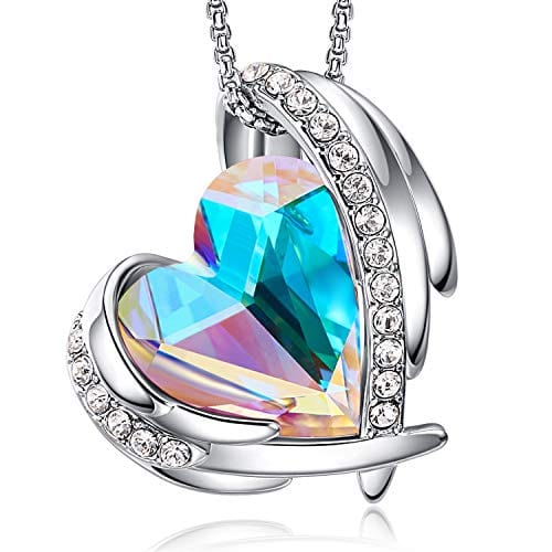 CDE Love Heart Pendant Necklaces for Women Silver Tone Rose Gold Tone Crystals Birthstone Mother's Day Valentine’s Day Jewelry Gifts for Women Birthday/Anniversary Day/Party T-Oct.-White Gold Aurore Boreale Pendant Necklaces Visit the CDE Store