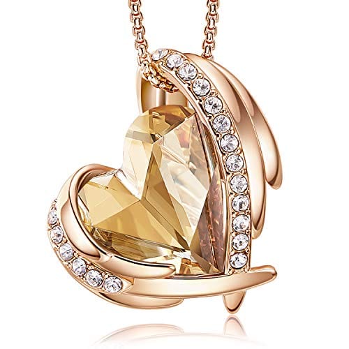 CDE Love Heart Pendant Necklaces for Women Silver Tone Rose Gold Tone Crystals Birthstone Mother's Day Valentine’s Day Jewelry Gifts for Women Birthday/Anniversary Day/Party V-Nov.-Rose Gold Yellow Pendant Necklaces Visit the CDE Store