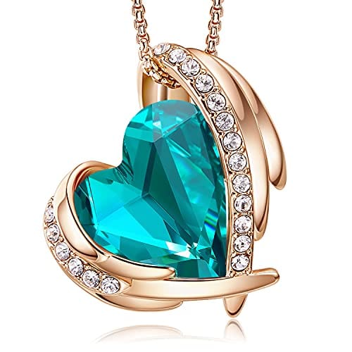 Love Heart Pendant Necklace Tone Crystals Birthstone W-Dec.-Rose Gold Sky Blue Pendant Necklaces Visit the CDE Store