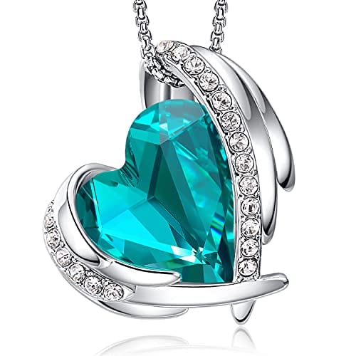 Love Heart Pendant Necklace Tone Crystals Birthstone W-Dec.-White Gold Sky Blue Pendant Necklaces Visit the CDE Store