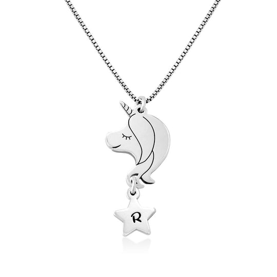 Girls Unicorn Letter Necklace