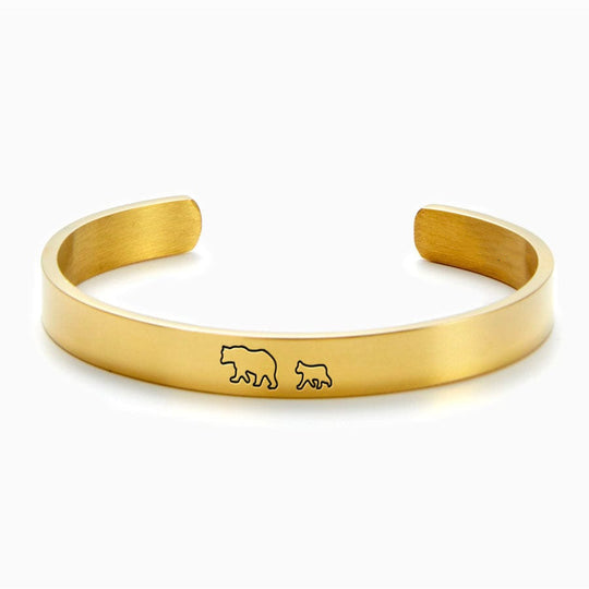 Mama Bear & Her Baby Bears Engraved Personalizable Cuff Bracelet