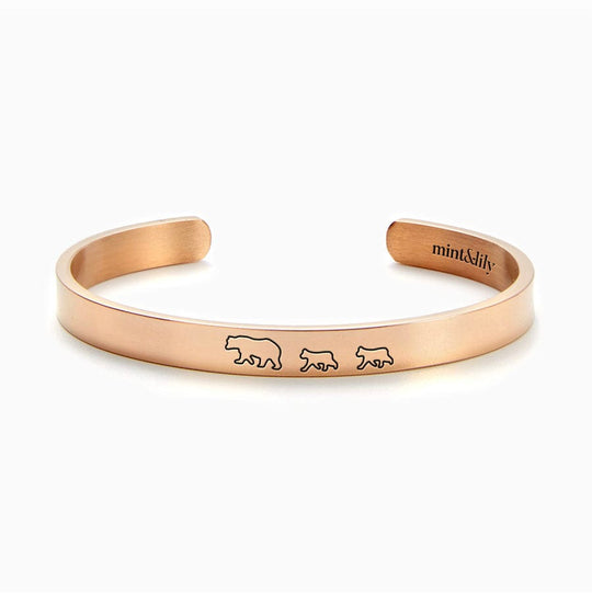 Mama Bear & Her Baby Bears Engraved Personalizable Cuff Bracelet 18k Rose Gold Plated / Mama + 2 Cubs Bracelet For Woman MelodyNecklace