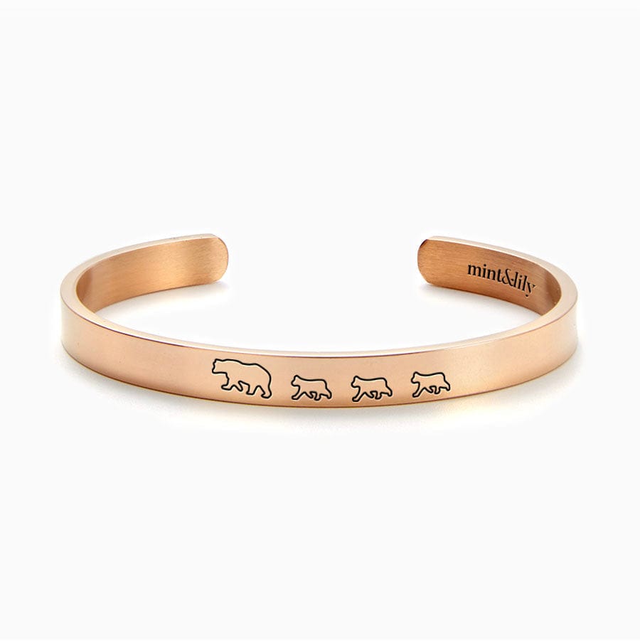 Mama Bear & Her Baby Bears Engraved Personalizable Cuff Bracelet 18k Rose Gold Plated / Mama + 3 Cubs Bracelet For Woman MelodyNecklace