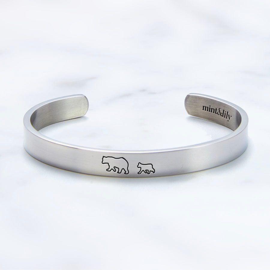 Mama Bear & Her Baby Bears Engraved Personalizable Cuff Bracelet Cuff Bracelet Mint & Lily